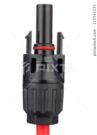 Close-Up of Black Connector with Red Wire For Solar Panel. 115541535
