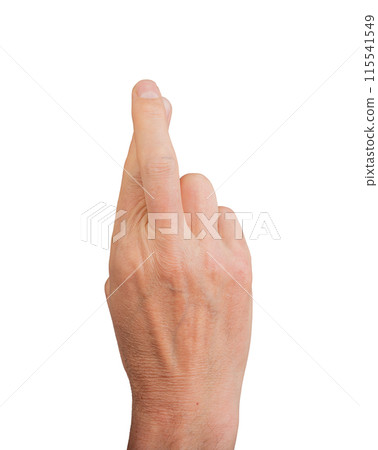 Finger crossed for luck, lie isolated hand lying. Superstition people showing confidence, lucky 115541549