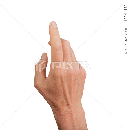 Finger touching, hand clicking. Gesturing index finger pointing, isolated white background. Press Finger touching, hand clicking. Gesturing index finger pointing, isolated white background. Press 115541551