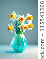 Six daffodils in blue polygonal style on the light blue background 115541560