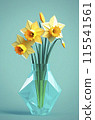 three yellow daffodils in blue polygonal style on the light blue background 115541561
