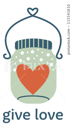 Cute sticker with jar and heart. Concepts of love, gratitude, hope and joy. Includes phrases and illustrations. Cute sticker with jar and heart. Concepts of love, gratitude, hope and joy. Includes phrases and illustrations. 115541610