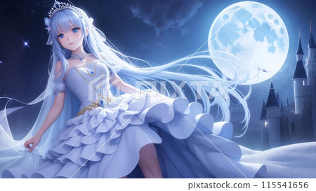 一件藍色禮服的美麗的女孩 115541656