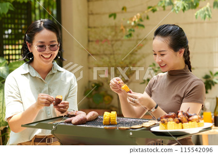 Friends Grilling Vegetables Friends Grilling Vegetables 115542096