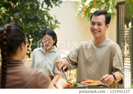 Helping Girlfriend to Grill Shrimps 115542137