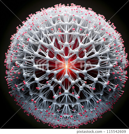 3D Molecular Model with Pink Tips and Radiant Red Core 115542609