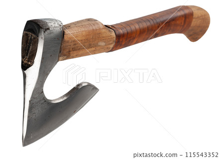 battle axe with wooden handle on white battle axe with wooden handle on white 115543352
