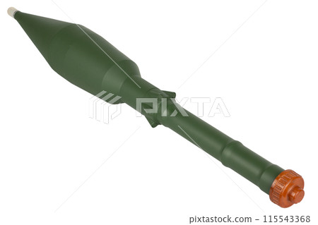 anti tank rocket propelled grenade with HEAT warhead for rpg 7 rocket propelled grenade launcher isolated on white anti tank rocket propelled grenade with HEAT warhead for rpg 7 rocket propelled grenade launcher isolated on white 115543368