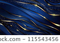 Blue rich background with golden lines, luxury curves, and light effect with shimmering bokeh elements. 115543456