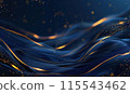 Blue rich background with golden lines, luxury curves, and light effect with shimmering bokeh elements. 115543462