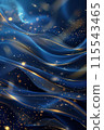 Blue rich background with golden lines, luxury curves, and light effect with shimmering bokeh elements. 115543465