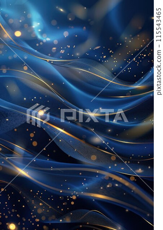 Blue rich background with golden lines, luxury curves, and light effect with shimmering bokeh elements. Blue rich background with golden lines, luxury curves, and light effect with shimmering bokeh elements. 115543465