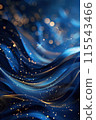 Blue rich background with golden lines, luxury curves, and light effect with shimmering bokeh elements. 115543466