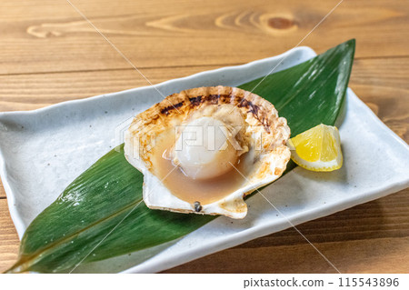 Char-grilled scallops with butter Char-grilled scallops with butter 115543896