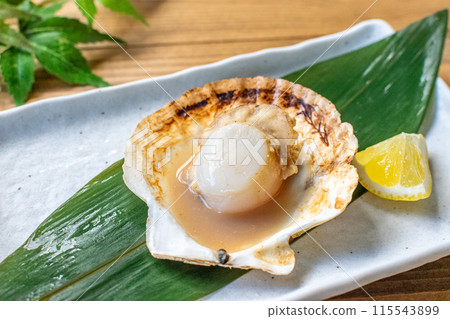 Char-grilled scallops with butter Char-grilled scallops with butter 115543899