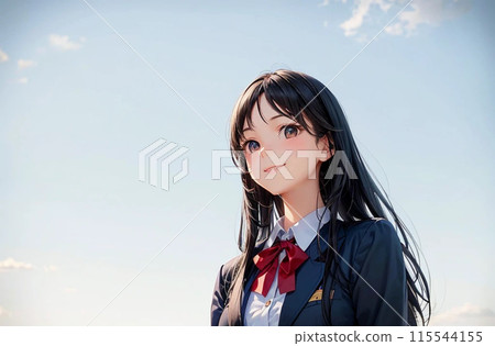 女高中生，藍天背景，複製空間“AI生成圖像” 115544155