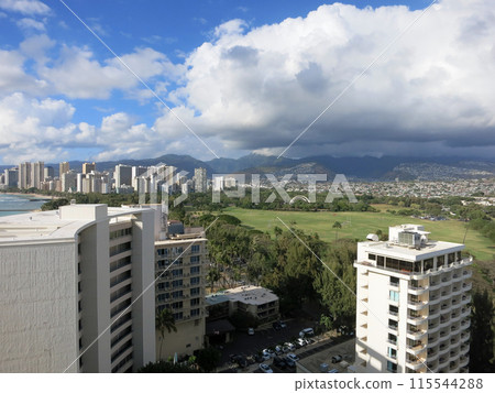 Aerial view of Kapiolani Park, Waikiki, Honolulu town area Aerial view of Kapiolani Park, Waikiki, Honolulu town area 115544288