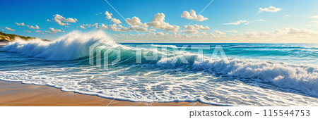 Beautiful beach with waves crashing on shore. Beautiful beach with waves crashing on shore. 115544753