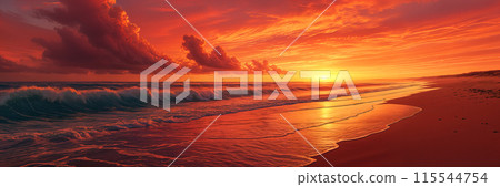 Sunset over ocean with clouds. 115544754