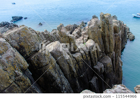 The steep cliffs and sea of Tojinbo on a clear day The steep cliffs and sea of Tojinbo on a clear day 115544966