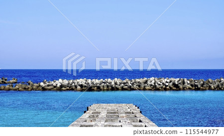 伊豆群島新島前濱海灘的碼頭遺址和海景 伊豆群島新島前濱海灘的碼頭遺址和海景 115544977