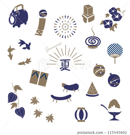 日式夏季素材二色插畫套裝 115545602