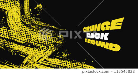 Abstract Black and Yellow Dirty Grunge Background with Halftone Effect. Sports Background with Brush Stroke Illustration Abstract Black and Yellow Dirty Grunge Background with Halftone Effect. Sports Background with Brush Stroke Illustration 115545828