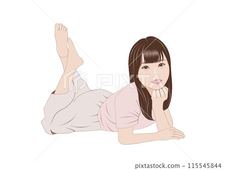 Illustration of a smiling girl lying face down 115545844