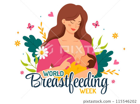 World Breastfeeding Week Vector Illustration, Depiction of Baby Feeding with Mother's Milk in Flat Style Cartoon Background Design World Breastfeeding Week Vector Illustration, Depiction of Baby Feeding with Mother's Milk in Flat Style Cartoon Background Design 115546202