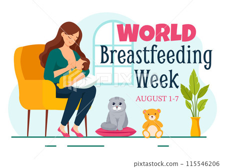 World Breastfeeding Week Vector Illustration, Depiction of Baby Feeding with Mother's Milk in Flat Style Cartoon Background Design 115546206