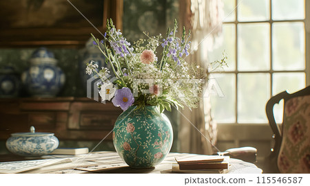 Beautiful bouquet of flowers in a vase. Floral arrangement 115546587