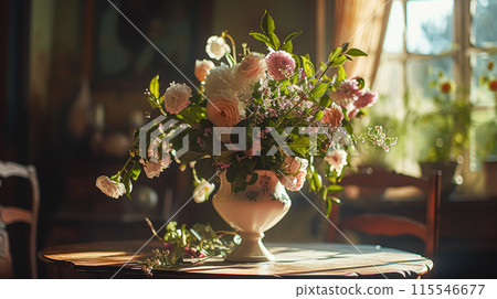 Beautiful bouquet of flowers in a vase. Floral arrangement 115546677
