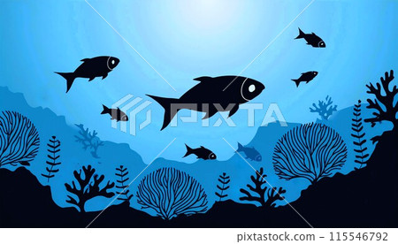 魚在海中游泳的剪影 簡單插圖背景圖像 115546792
