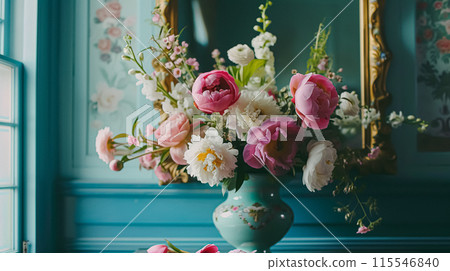Beautiful bouquet of flowers in a vase. Floral arrangement 115546840