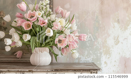 Beautiful bouquet of flowers in a vase. Floral arrangement 115546999