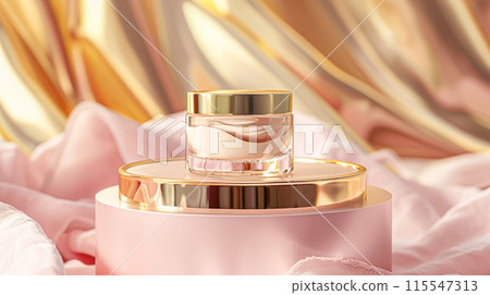 Cosmetic cream in a glass jar on a pink background. Skin care concept. Backdrop for beauty products Cosmetic cream in a glass jar on a pink background. Skin care concept. Backdrop for beauty products 115547313