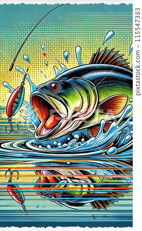 Black bass preying on a lure 115547383
