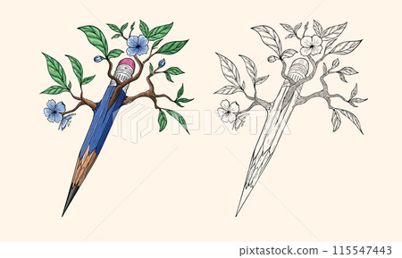 Blooming blue pencil with eraser Blooming blue pencil with eraser 115547443