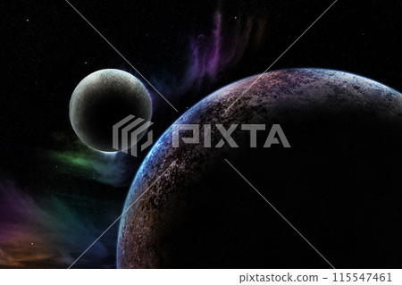 Image of the Earth and Moon approaching each other Space illustration Image of the Earth and Moon approaching each other Space illustration 115547461