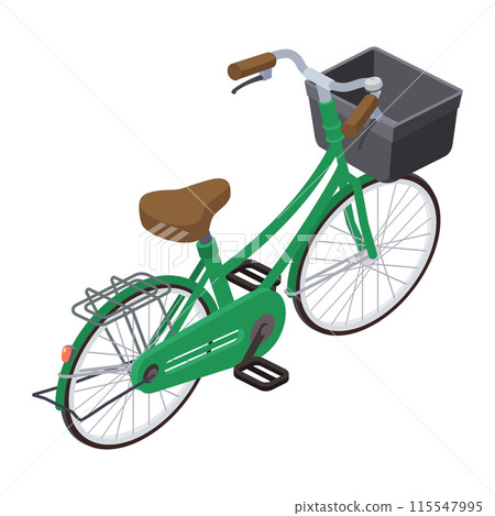 Isometric illustration of a green bicycle Isometric illustration of a green bicycle 115547995