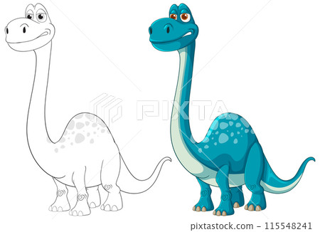 Colorful and Outline Dinosaur Illustration 115548241
