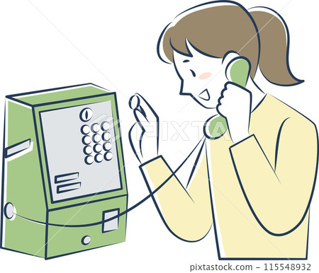 Upper body of a woman making a call on a public phone Upper body of a woman making a call on a public phone 115548932