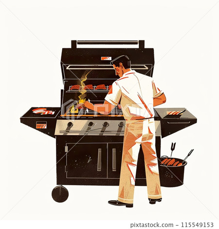 Man Grilling Meat on Outdoor Barbecue 115549153