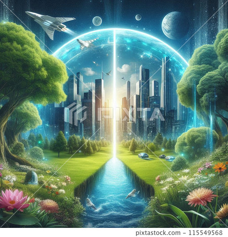 Earth inner world with park and city 115549568