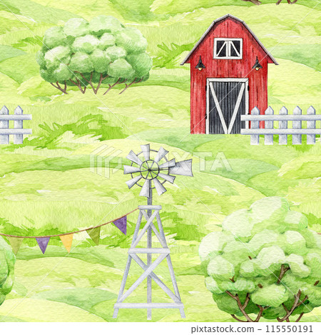 Farm scene vintage style seamless pattern.... - Stock Illustration ...