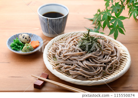 Zaru soba noodles served with the best bonito stock broth Zaru soba noodles served with the best bonito stock broth 115550874