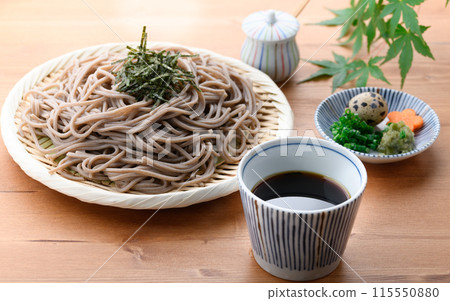 Zaru soba noodles served with the best bonito stock broth 115550880