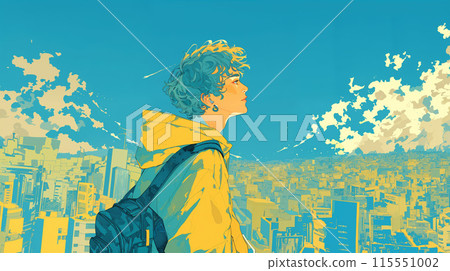 Young man looking up at the sky 115551002