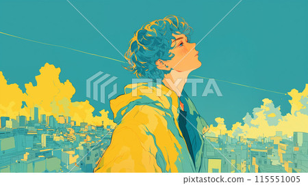 Young man looking up at the sky 115551005