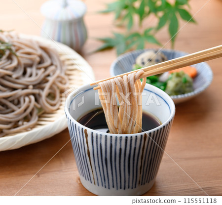 Dip the soba noodles in the soup (condiments include chopped green onion, quail eggs, and wasabi). Dip the soba noodles in the soup (condiments include chopped green onion, quail eggs, and wasabi). 115551118
